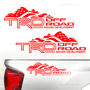 TRD Off Road Decals Mountain Flag American Fit Toyota Tacoma Tundra Truck Stickers Vinyl 2Pcs lineTRD