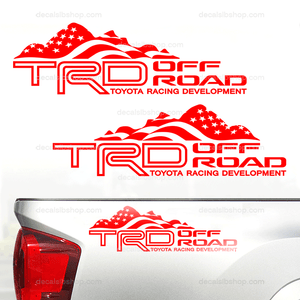 TRD Off Road Decals Mountain Flag American Toyota Tacoma Tundra Truck Stickers Vinyl 2Pc lineTRD
