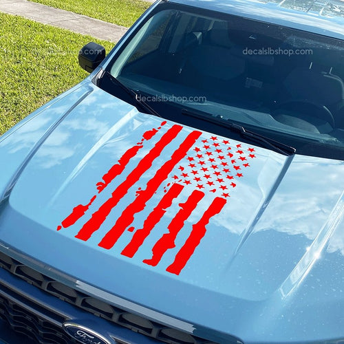 Distressed American Flag Maverick Decal Hood fits Ford F150 Sticker Vinyl Truck FX2 Hybrid 1Pc - DecalsLB Shop