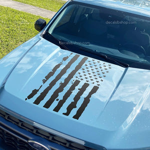 Distressed American Flag Maverick Decal Hood fits Ford F150 Sticker Vinyl Truck FX2 Hybrid 1Pc - DecalsLB Shop