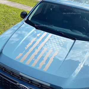 Distressed American Flag Maverick Decal Hood fits Ford F150 Sticker Vinyl Truck FX2 Hybrid 1Pc - DecalsLB Shop