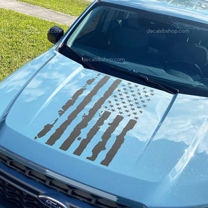 Distressed American Flag Maverick Decal Hood fits Ford F150 Sticker Vinyl Truck FX2 Hybrid 1Pc - DecalsLB Shop