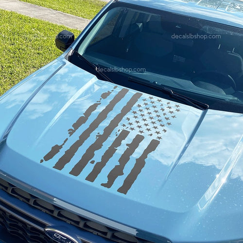 Distressed American Flag Maverick Decal Hood fits Ford F150 Sticker Vinyl Truck FX2 Hybrid 1s - DecalsLB Shop