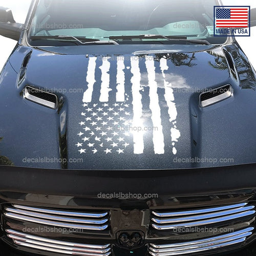 Dodge Hood Decal Distressed USA Flag Hemi Ram 1500 2500 Rebel Mopar Truck Cut Vinyl Graphic - DecalsLB Shop