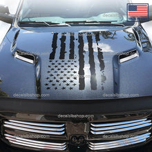 Load image into Gallery viewer, Dodge Hood Decal Distressed USA Flag Hemi Ram 1500 2500 Rebel Mopar Truck Vinyl Graphic - DecalsLB Shop
