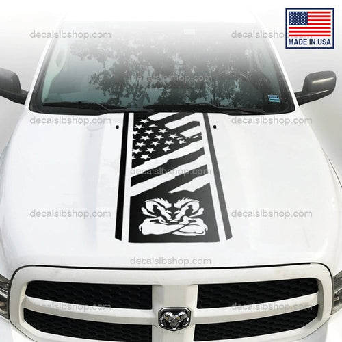 Dodge Ram Hemi Hood Decal Flag 1500 2500 Rebel Mopar Truck Cut Vinyl Graphic 1 - DecalsLB Shop