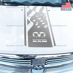 Dodge Ram Hemi Hood Decal Flag 1500 2500 Rebel Mopar Truck Cut Vinyl Graphic 1P - DecalsLB Shop