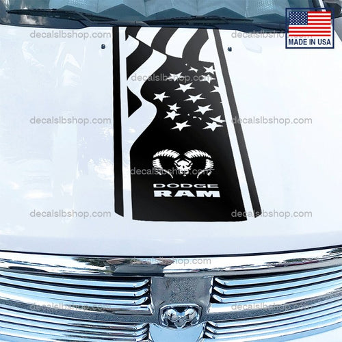 Dodge Ram Hemi Hood Decal Flag 1500 2500 Rebel Mopar Truck Cut Vinyl Graphic 1P - DecalsLB Shop