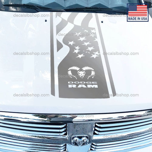 Dodge Ram Hemi Hood Decal Flag 1500 2500 Rebel Mopar Truck Cut Vinyl Graphic 1Pc - DecalsLB Shop