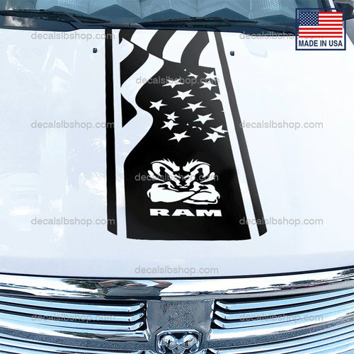 Dodge Ram Hemi Hood Decal Flag 1500 2500 Rebel Mopar Truck Cut Vinyl Graphic 1u - DecalsLB Shop