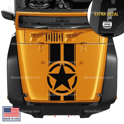 Hood Decal Fits Jeep Wrangler TJ LJ JK Star Military Stripes Sticker Truck Decals Stickers 4x4 Vinyl Cut - DecalsLB Shop