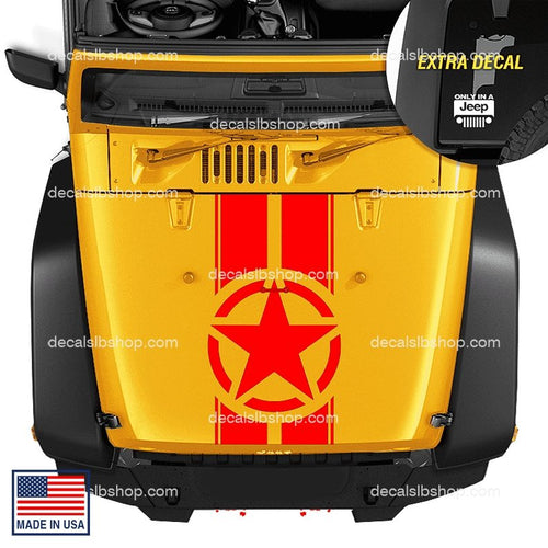 Hood Decal Fits Jeep Wrangler TJ LJ JK Star Military Stripes Sticker Truck Decals Stickers Vinyl Cut - DecalsLB Shop
