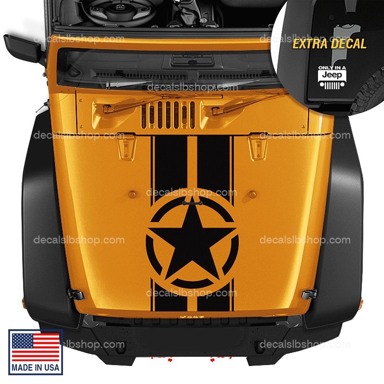 Hood Decal Fits Jeep Wrangler TJ LJ JK Star Military Stripes Vinyl Cut ...