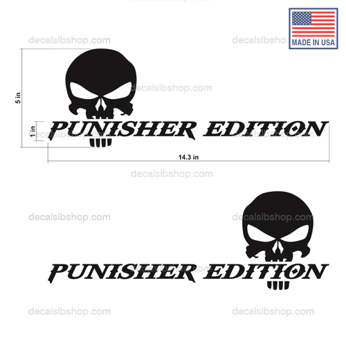 Punisher Edition Skull Decals Stickers Vinyl Graphic Decal 14x5in 2Pc - DecalsLB Shop