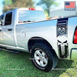 X2 Decals Punisher Stripe Fits Dodge RAM Hemi 1500 2500 3500 Truck Skull Decal Stickers 4x4 Vinyl Cut 2 - DecalsLB Shop